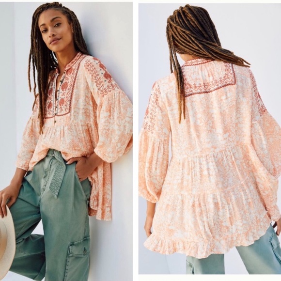 Anthropologie Tops - Anthropologie Claudia Embroidered Tunic Size XS Petite